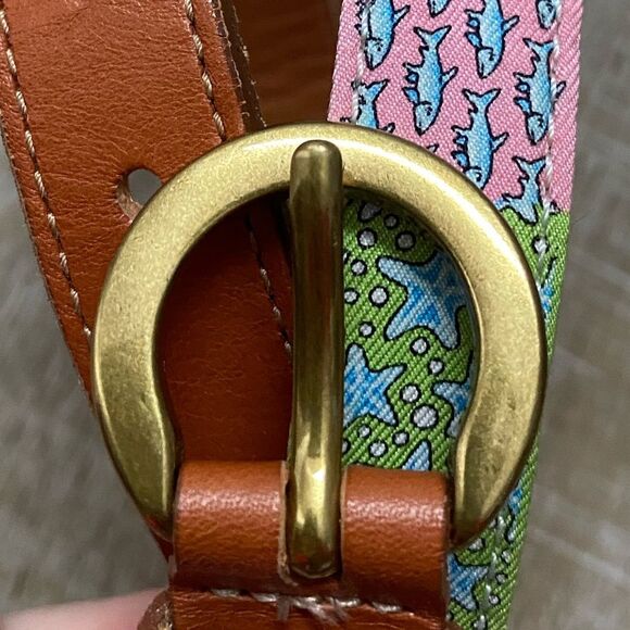 Vineyard Vines Patchwork Silk Leather Buckle Belt Women’s XS Preppy Coastal - Picture 6 of 12